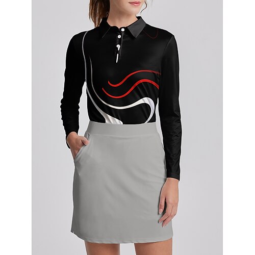 

Femme T-shirt POLO Chemise de golf Polo boutonné Respirable Séchage rapide Evacuation de l'humidité manche longue Vêtements de golf Top Standard Géométrie Printemps Automne Tennis Le golf Pickleball