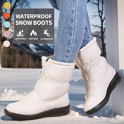 

Mujer Botas Botas de nieve Botas a prueba de agua Tallas Grandes Diario Color sólido Invierno Cremallera Tacón Plano Dedo redondo Felpa Confort Minimalismo Poliéster Cremallera Rosa empolvado