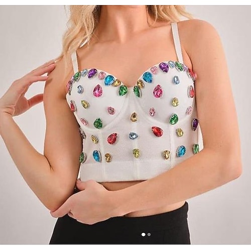 

Sensual Y2K Año 2000 Faja Parte superior del tubo Top tank sujetador push up Top corto con corpiño Chica gótica Mujer Diamantes Sintéticos Diamante Cosplay Disfraz Carnaval Fiesta Club nocturno Ropa