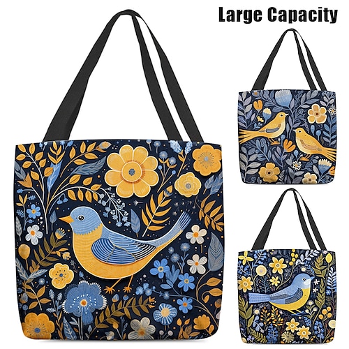 

Women's Tote Shoulder Bag Canvas Tote Bag Polyester Outdoor Shopping Daily Print Large Capacity Foldable Lightweight Character Navy Blue Royal Blue Blue