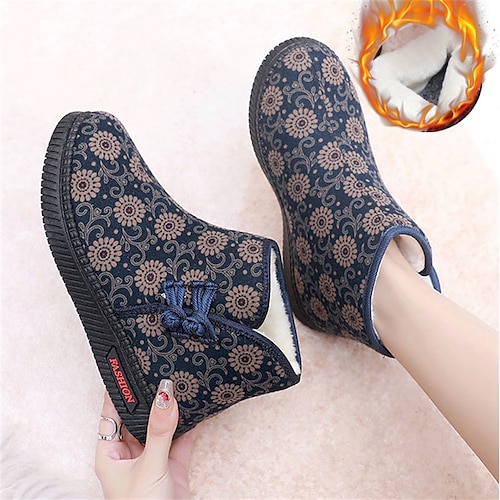 

Mujer Botas Zapatillas Botas de nieve Zapatillas borrosas Zapatillas de interior Hogar Diario Floral Forrado con Lana Botines Botines Invierno Flor Botón Tacón Plano Puntera abierta Moda Casual