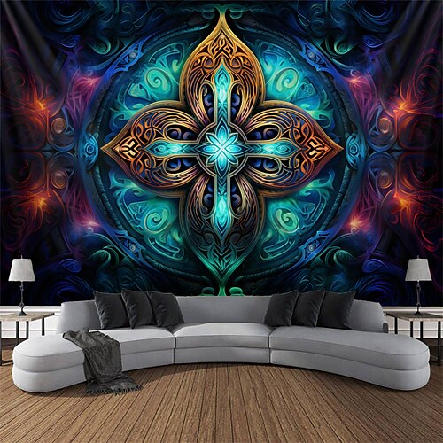 

Blacklight Tapestry UV Reactive Glow in the Trippy Totem Misty Nature Landscape Hanging Tapestry Wall Art Mural for Living Room Bedroom