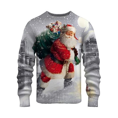 

Santa Claus Casual Men's Print Knitting Ugly Christmas Sweater Pullover Sweater Jumper Knitwear Outdoor Daily Vacation Christmas Long Sleeve Crewneck Sweaters Wine Yellow Green Fall Winter S M L