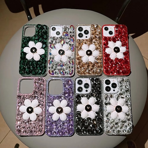 

Handy Hülle Handyhüllen Für iPhone 15 Pro Max Plus iPhone 14 13 12 11 Pro Max Mini SE X XR XS Max 8 7 Plus Rückseite für Frauen Mädchen Bling Glitzer glänzend Stoßresistent Blume Blumen TPU Strass