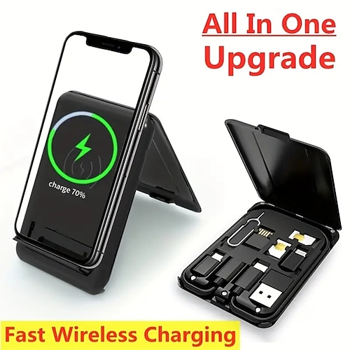 

9 In 1 Wireless Charger Phone Cable Holder Stander Fast Charging Multi-Functional Cable Adapter Needle And Sim Card Storage Urban Survival For IPhone 14 13 12 Samsung Note