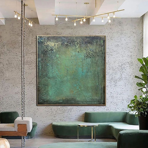  Handgefertigtes Ölgemälde auf Leinwand, Wandkunst, Dekoration, moderner nordischer Minimalismus, grüne Textur für Heimdekoration, gerolltes, rahmenloses, ungedehntes Gemälde