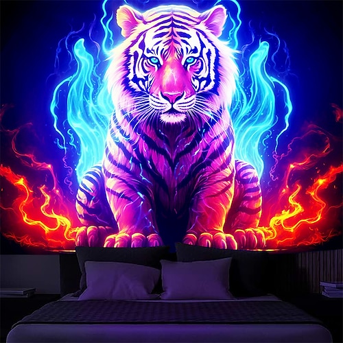  brann tiger blacklight billedvev uv reaktiv glød i mørket glød fest dyr trippy tåkete hengende billedvev veggkunst veggmaleri for stue soverom