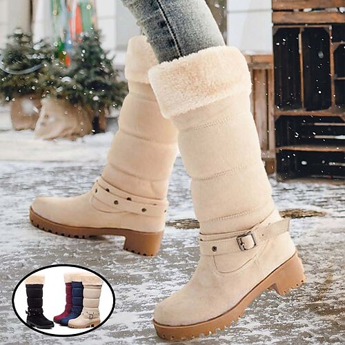 

Mulheres Botas Botas de Neve Botas impermeáveis Tamanhos Grandes Ao ar livre Trabalho Diário Forrada com Fleece Botas Longas Plataforma Salto Robusto Elegante Vintage Moda Camurça Preto Branco