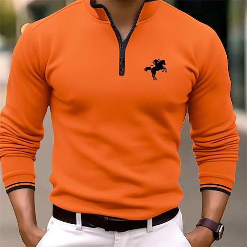 

Men's Polo Shirt Quarter Zip Polo Work Daily Wear Quarter Zip Long Sleeve Fashion Comfortable Plain Embroidery Zip Up Spring & Fall Regular Fit Black White Navy Blue Orange Polo Shirt