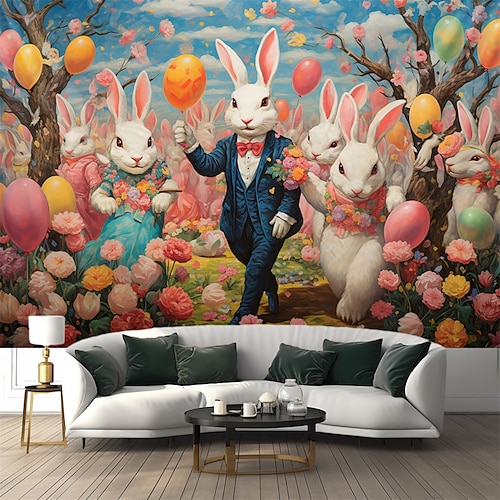 Kaninchen amüsieren Wandteppich zum Aufhängen, große Wandteppiche, Wanddekoration, Fotohintergrund, Decke, Vorhang, Zuhause, Schlafzimmer, Wohnzimmer, Dekoration