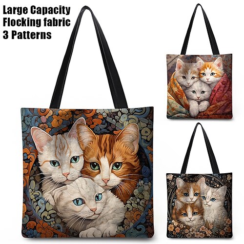 

Women's Tote Shoulder Bag Polyester Outdoor Shopping Daily Print Large Capacity Lightweight Durable Cat Black Red Blue