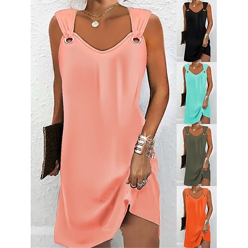 

Women's Casual Dress Summer Dress Slip Dress Mini Dress Ruched Daily Date Going out Fashion Basic Strap Sleeveless 2023 Loose Fit Black White Pink Color S M L XL XXL Size