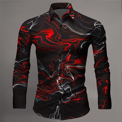 

Color Gradient Artistic Abstract Men's Shirt Daily Wear Going out Spring & Summer Turndown Long Sleeve Yellow, Red, Blue S, M, L 4-Way Stretch Fabric Shirt