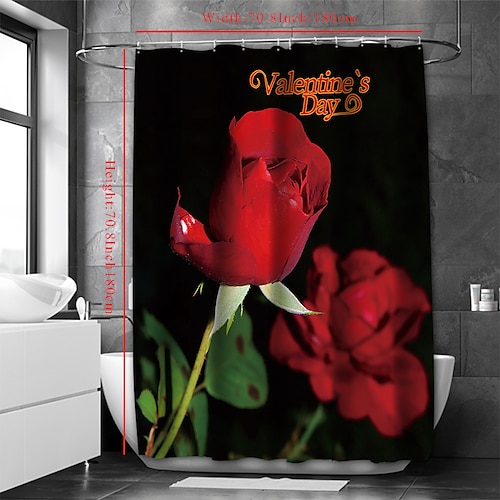 

Valentine's Day Bathroom Deco Shower Curtain with Hooks Bathroom Decor Waterproof Fabric Shower Curtain Set with12 Pack Plastic Hooks