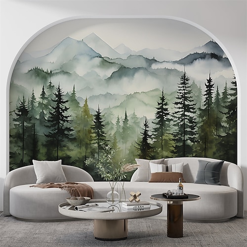 

Papier peint mural en marbre paysage art déco montagnes forêt revêtement mural autocollant à décoller et à coller amovible en PVC/vinyle matériau auto-adhésif/adhésif requis décoration murale pour