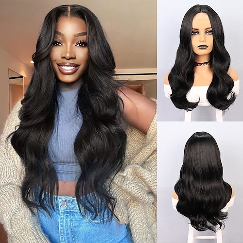 

Synthetic Lace Wig Body Wave Style 22 inch Black Middle Part U Part Wig Women Wig Black