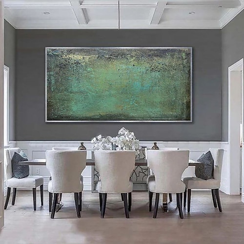  Handgefertigtes Ölgemälde auf Leinwand, Wandkunst, Dekoration, moderner nordischer Minimalismus, grüne Textur für Heimdekoration, gerolltes, rahmenloses, ungedehntes Gemälde