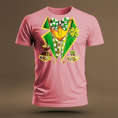 St. Patrick's Day vierblättriges Kleeblatt st. Patrick's Day, schwarz, weiß, rosa, T-Shirt, T-Shirt für Herren, grafisches T-Shirt aus Baumwollmischung, Sport, klassisches T-Shirt, kurzärmlig,