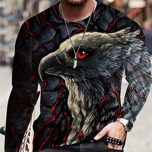 Camiseta Masculina Com Estampa Águia 3D - Gola Redonda Manga Curta Multicolorida