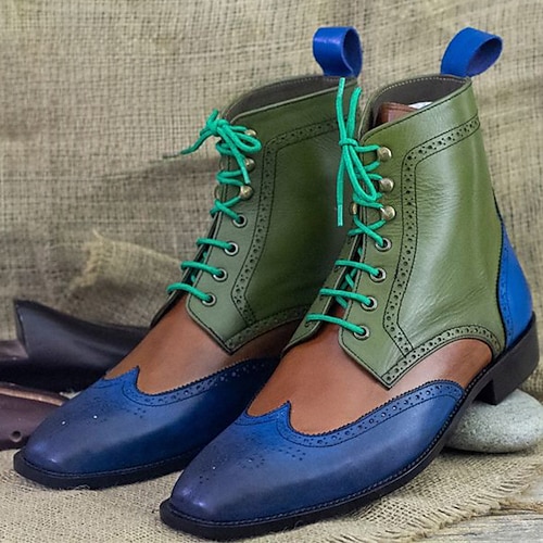 

Homens Botas Retro Sapatos formais Sapatos de vestir Caminhada Formais Diário Couro Ecológico Quente Massgem Aumentar a Altura Botas / Botins Com Cadarço Verde e Azul Outono Inverno