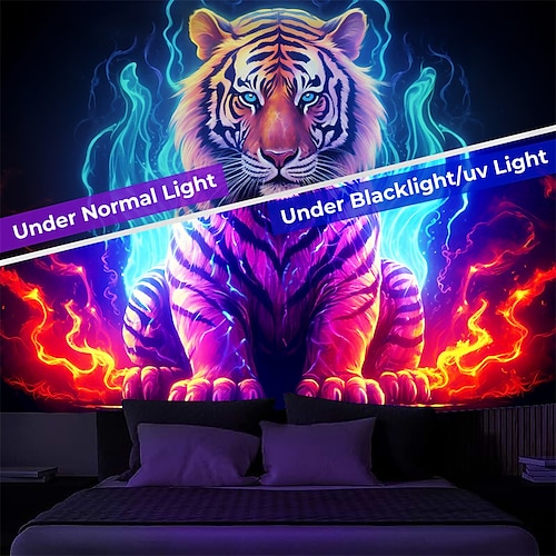  brann tiger blacklight billedvev uv reaktiv glød i mørket glød fest dyr trippy tåkete hengende billedvev veggkunst veggmaleri for stue soverom