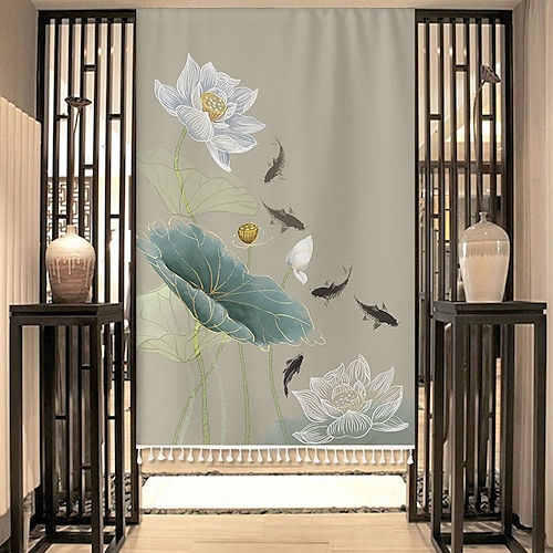 

Cortina japonesa noren capa de porta painel de cortina de porta tradicional estampada de lótus tapeçaria divisor de quarto cortinas para cozinha sushi banheiro sala de estar quarto
