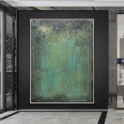  Handgefertigtes Ölgemälde auf Leinwand, Wandkunst, Dekoration, moderner nordischer Minimalismus, grüne Textur für Heimdekoration, gerolltes, rahmenloses, ungedehntes Gemälde