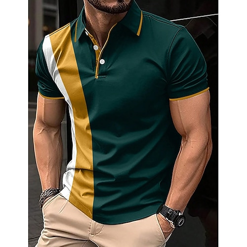 

Men's Polo Shirt Button Up Polos Casual Sports Lapel Short Sleeve Fashion Basic Color Block Patchwork Summer Regular Fit Black White Red Dark Green Polo Shirt