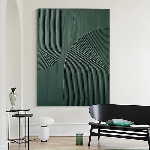  Peinture à l'huile faite à la main sur toile, décoration murale, minimalisme nordique, texture abstraite verte contemporaine pour la décoration intérieure, peinture roulée sans cadre, non étirée