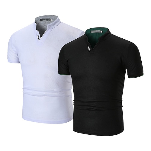 Men's Polo Shirt Golf Shirt Casual Holiday Stand Collar V Neck Short ...