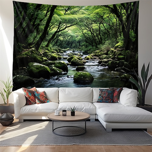  skog elv hengende billedvev veggkunst stor billedvev veggmaleri dekor fotografi bakteppe teppe gardin hjem soverom stue dekorasjon
