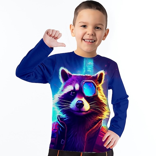 

Boys 3D Bear Tee Shirt Long Sleeve 3D Print Fall Winter Sports Fashion Streetwear Polyester Kids 3-12 Years Crew Neck Outdoor Casual Daily Regular Fit