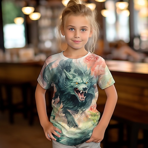 

Girls' 3D Animal Tee Shirt Short Sleeve 3D Print Summer Spring Streetwear Cool Daily Polyester Kids 3-12 Years Crew Neck Outdoor Casual Daily Regular Fit