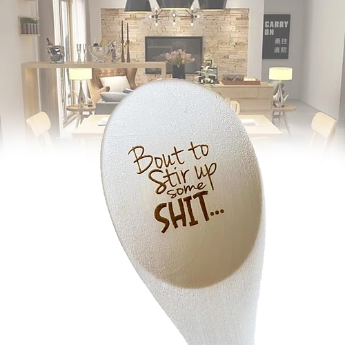

2023 Christmas Gift Funny Spoons, Bout to Stir Up Some Shit Engraved, Funny Wooden Spoon, Funny Housewarming Gift Basket Ideas Prank Holiday Gift