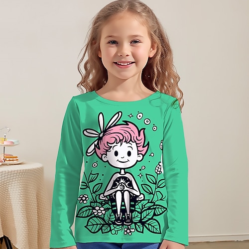 

Girls' 3D Cartoon Tee Shirt Long Sleeve 3D Print Fall Winter Active Fashion Cute Polyester Kids 3-12 Years Crew Neck Outdoor Casual Daily Regular Fit