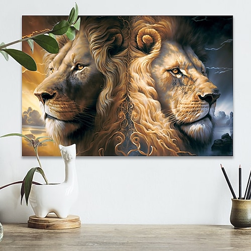 

Animals Wall Art Canvas Two Lions Prints and Posters Abstract Portrait Pictures Decorative Fabric Painting For Living Room Pictures No Frame