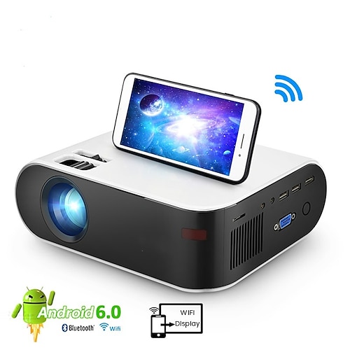 

Mini projetor portátil wifi android 6.0 home cinema para projetor de vídeo 1080p 2400 lumens telefone vídeo 3d beamer