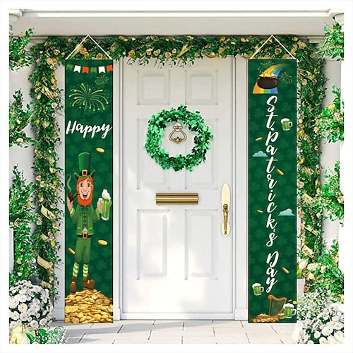 

Día de San Patricio coplas de puerta decoraciones de puerta pancarta de porche signo de suerte verde decoraciones colgantes pancarta para desfile navideño decoraciones interiores y exteriores