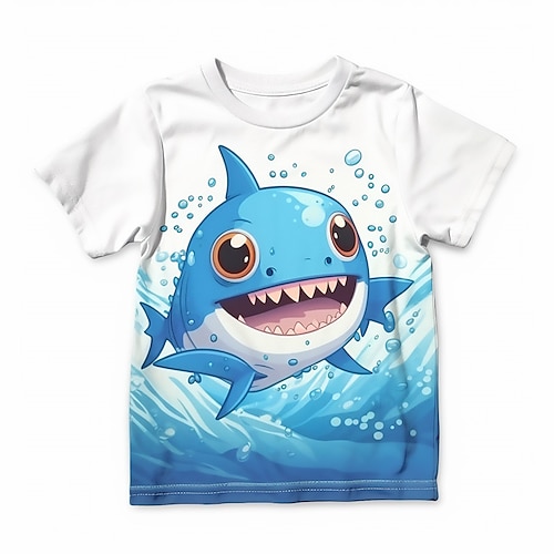 

Girls' 3D Shark Tee Shirt Short Sleeve 3D Print Summer Spring Active Fashion Cute Polyester Kids 3-12 Years Crew Neck Outdoor Casual Daily Regular Fit