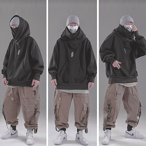 Ninja Double Neckline Cotton Pullover Techwear Harajuku Men Hoodie