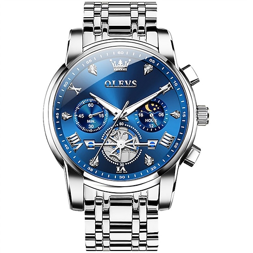 

New Olevs Brand Men'S Watches Chronograph 24-Hour Indication Luminous Steel Band Quartz Watch Men'S Waterproof Sports Watch