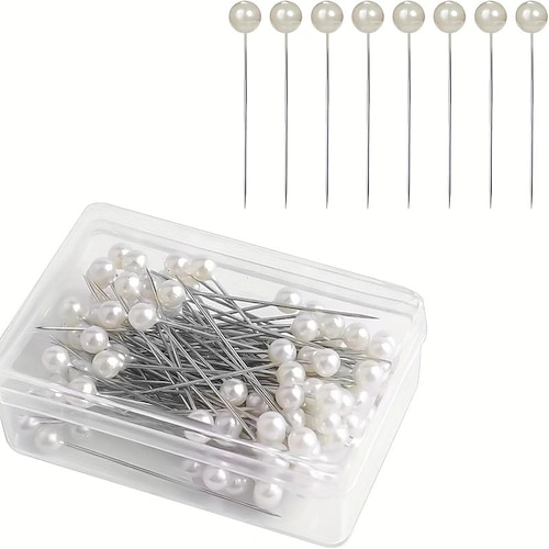 

100pcs White Round Pearl Headed Pins Straight Head Pins Dressmaking Dressmaker Pins Corsage Florists Sewing Pin For Wedding Flowers Buttonholes Corsages Bridal Floral Craft.