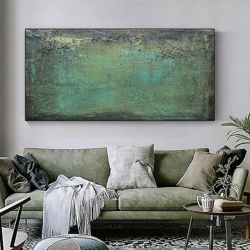  Handgefertigtes Ölgemälde auf Leinwand, Wandkunst, Dekoration, moderner nordischer Minimalismus, grüne Textur für Heimdekoration, gerolltes, rahmenloses, ungedehntes Gemälde