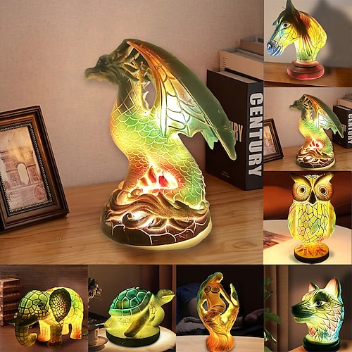

Animal Table Lamp Series, Stained Resin Table Lamp Night Light, Stained Resin Animal Night Light, Stained Resin Lamp for Bedroom Animal Lovers Home Decor 1015CM/3.935.9INCH (3pcs Button Batteries)