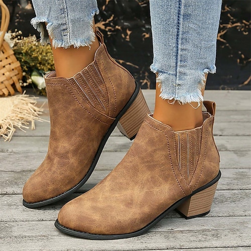 

Mulheres Saltos Botas Botas Chelsea Tamanhos Grandes Botas de salto Ao ar livre Diário Botas Botas Tornozelo Salto Robusto Ponta Redonda Elegante Vintage Sensual Couro Ecológico zíper Preto Marron