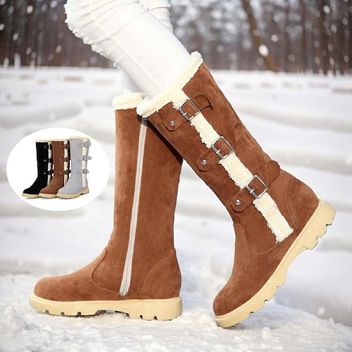 

Women's Boots Snow Boots Waterproof Boots Plus Size Outdoor Work Daily Fleece Lined Knee High Boots Mid Calf Boots Platform Elegant Vintage Fashion Suede Black Light Grey Brown