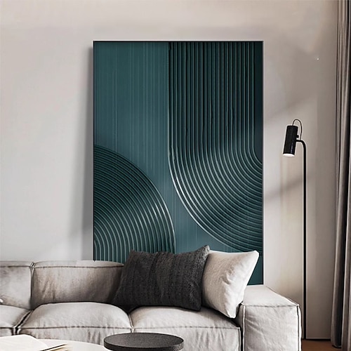  Peinture à l'huile faite à la main sur toile, décoration murale, minimalisme nordique, texture abstraite verte contemporaine pour la décoration intérieure, peinture roulée sans cadre, non étirée