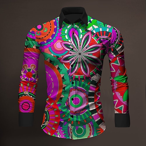  Ανδρικά Φλοράλ 3D Εκτύπωση Πουκάμισο Πουκάμισο με κουμπιά Μακρυμάνικο Καλλιτεχνικό Καθημερινά Ρούχα Εξόδου Φθινόπωρο & Χειμώνας Απορρίπτω Στάμπα Κουμπί-Κάτω Κίτρινο Μπλε Ρουά Θαλασσί Βυσσινί Πορτοκαλί