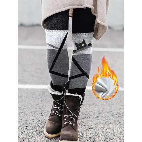 

Women's Fleece Lined Leggings Warm Full Length Winter Leggings Print High Elasticity Medium Waist Fashion Tights Halloween Picture color 21 Picture color 34 S M Winter