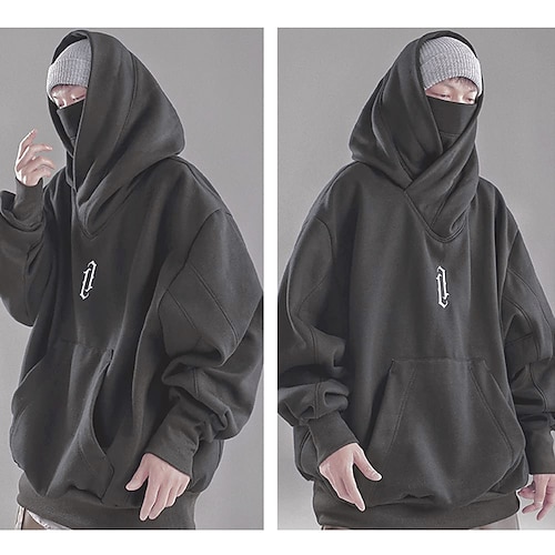 Ninja Double Neckline Cotton Pullover Techwear Harajuku Men Hoodie